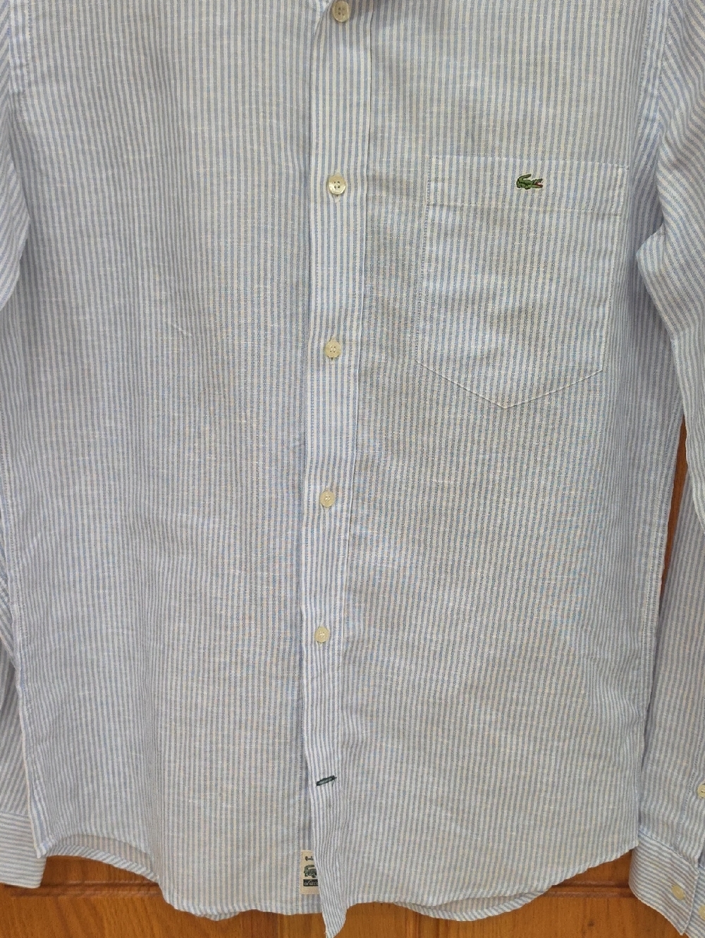 Lacoste Men’s Light Blue & White Striped Button-Down 56% Linen, S(38), NWOT - Picture 4 of 16